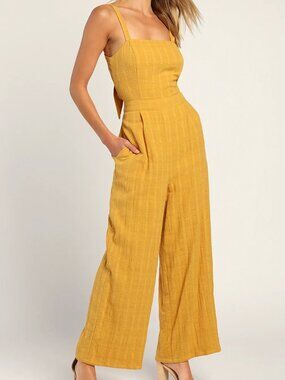 Lulus Mustard Yellow Tie-Back Wide-Leg Jumpsuit